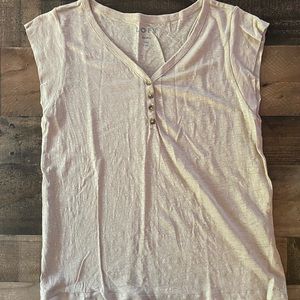 Loft Tan Linen Top V Neck Cap Sleeve Medium